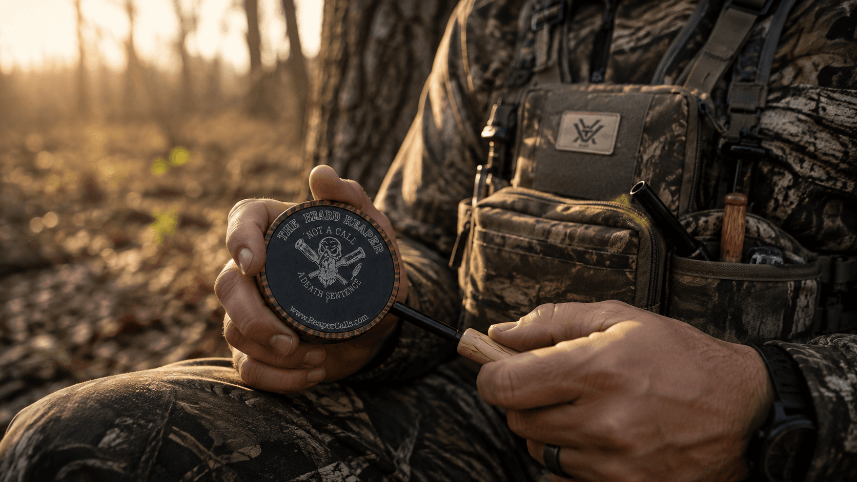 Reaper Calls — A made-to-order product site for a hardwood turkey call, built around a live configurator.