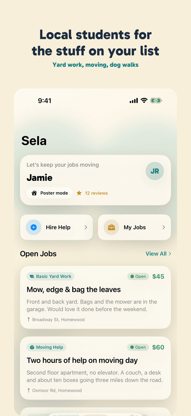 Sela home screen
